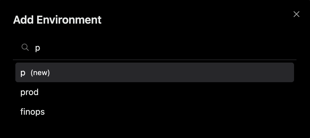 Screenshot of adding an environment to a resource