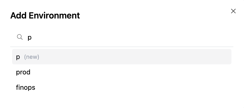 Screenshot of adding an environment to a resource