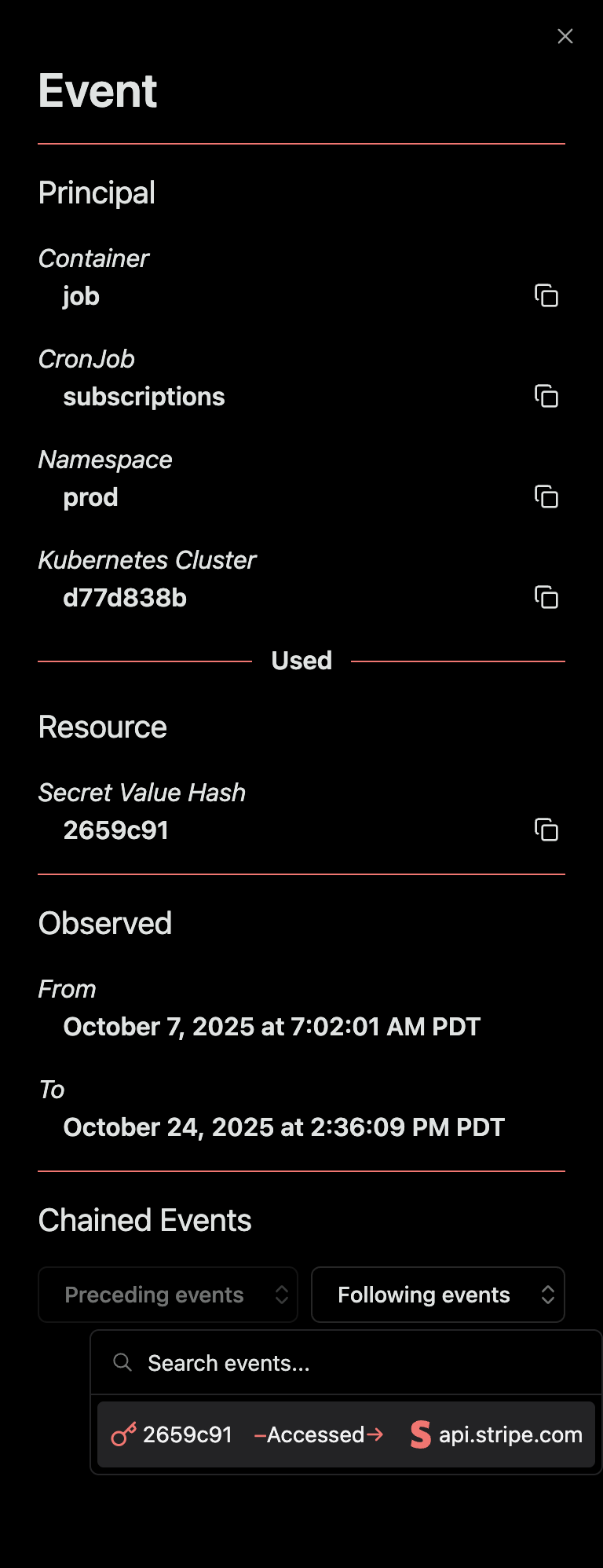Screenshot of Event Details