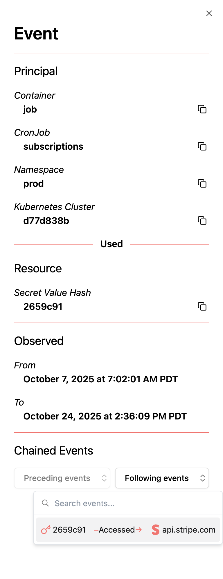 Screenshot of Event Details