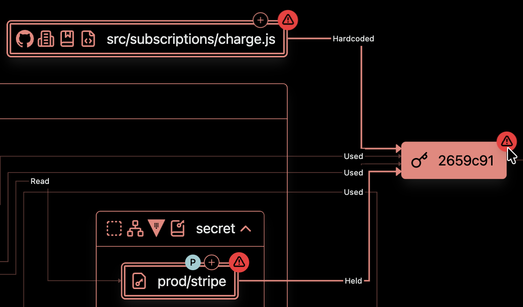 Screenshot of a selected issue badge on a resource in the Graph View